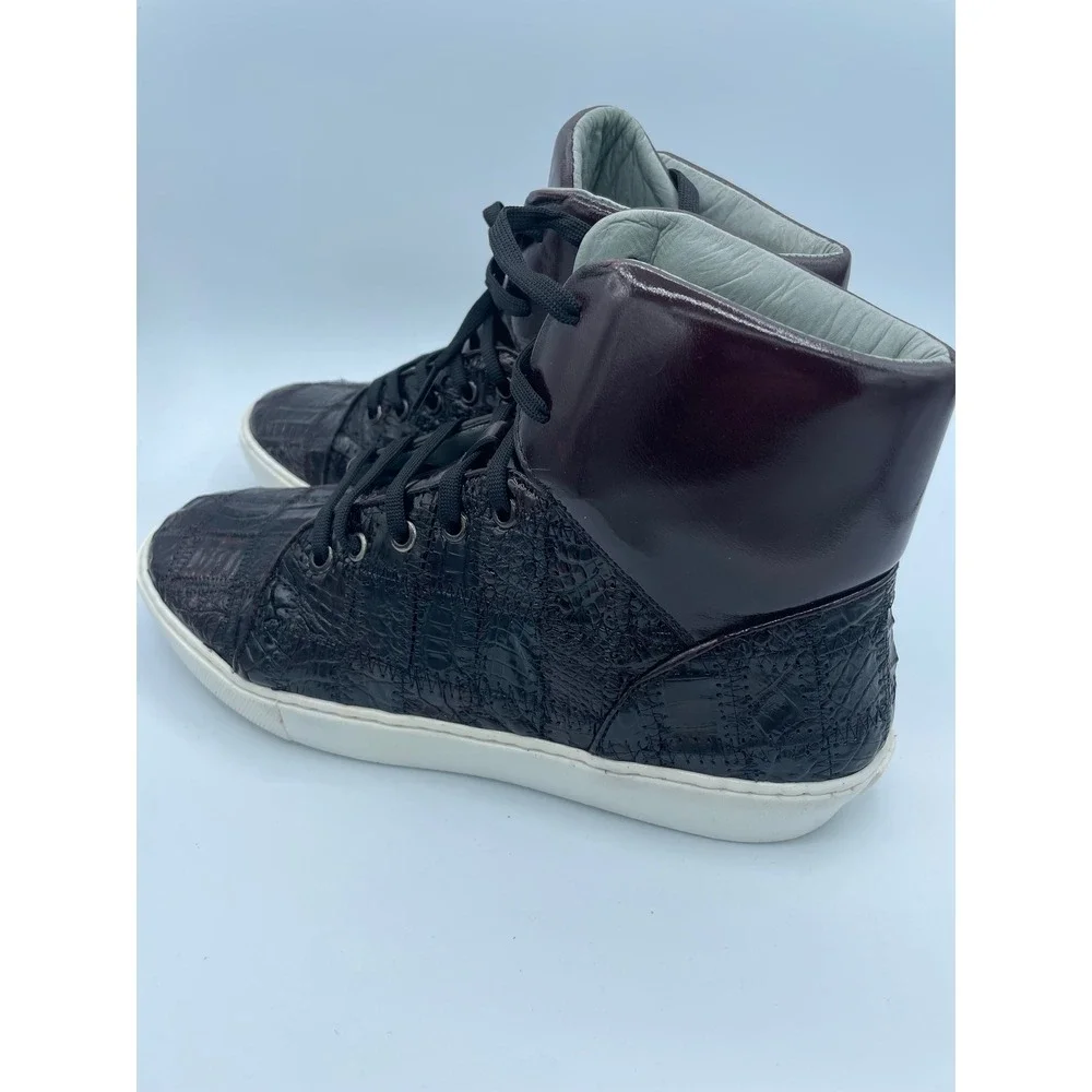 Belvedere Mens Black Cherry Crocodile Leather High Top Sneakers Vero Y01‎ Size 8